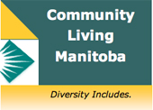 logo of and link to the Community Living Manitoba website